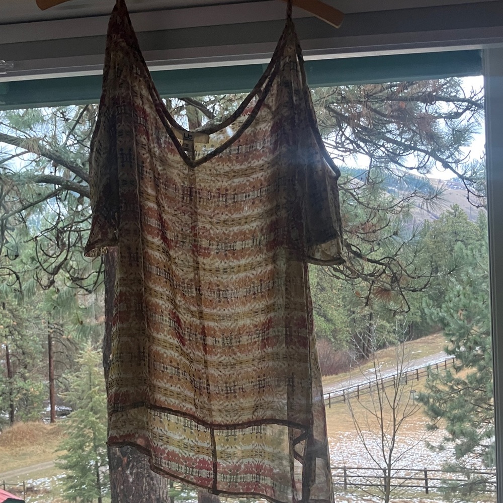 Ya Los Angeles V-Neck Sheer Blouse with Earthy Tones